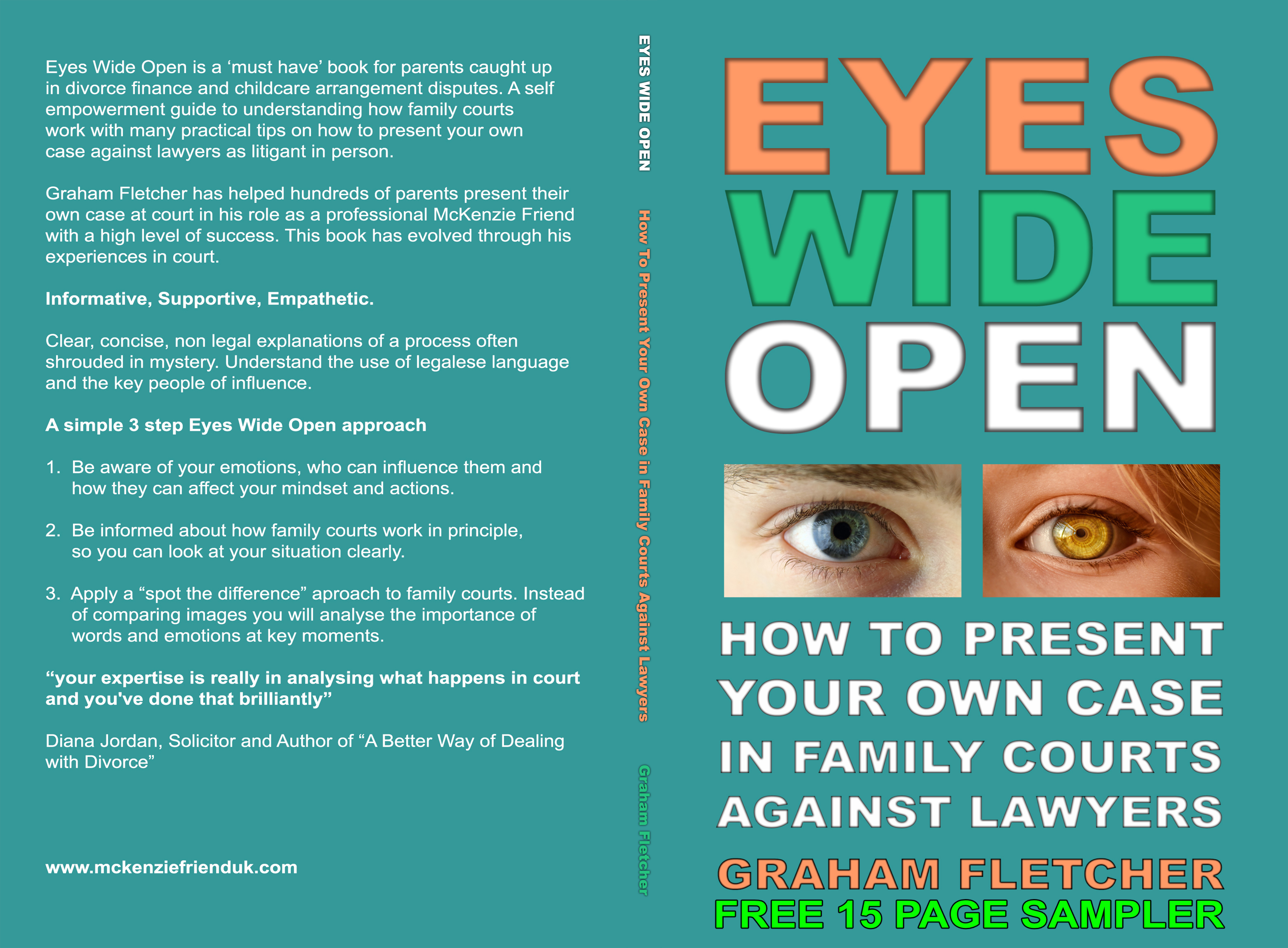 front cover of the free sampler pdf book by graham fletcher mckenzie friend called 'eyes wide open'